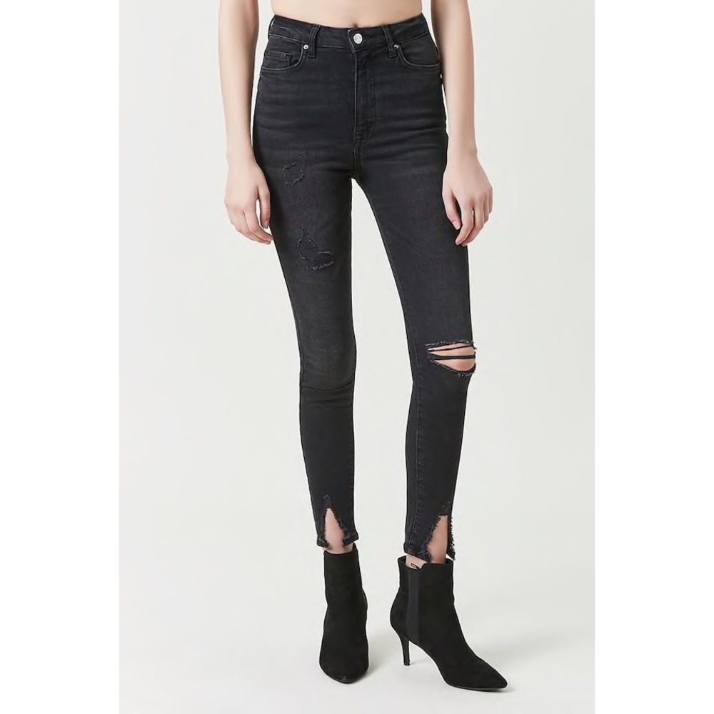 Sculpted high-rise split-hem skinny jeans